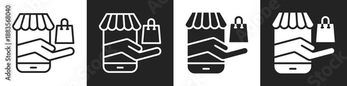 Online Store Line And Solid Icon In White And Black Background