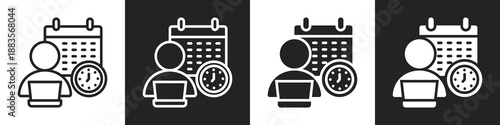 Scheduling Line And Solid Icon In White And Black Background