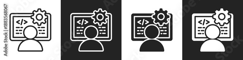 Computer Programming Line And Solid Icon In White And Black Background