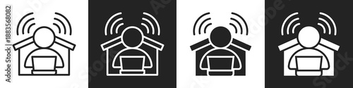 Remote Work Line And Solid Icon In White And Black Background