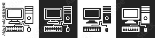 Computer Line And Solid Icon In White And Black Background