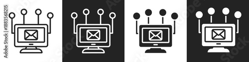 Computer Line And Solid Icon In White And Black Background