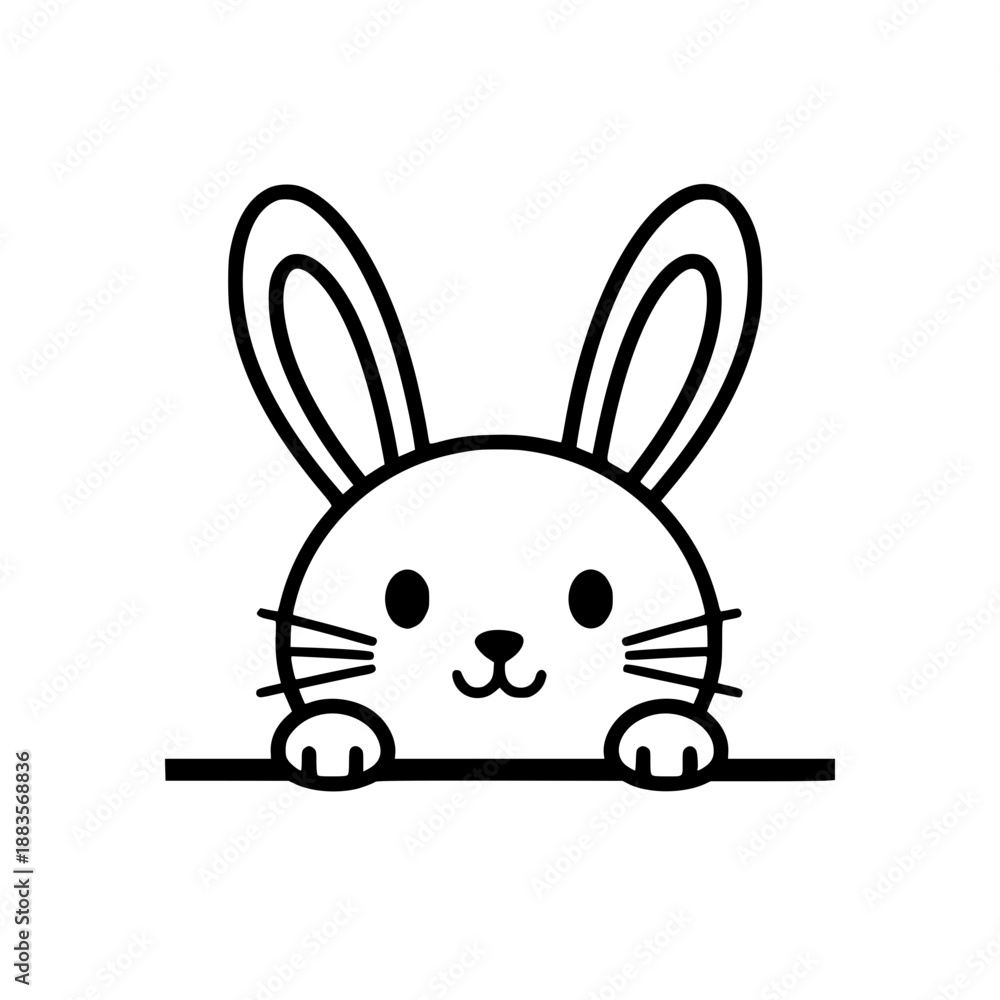 Fototapeta premium Peeking Easter Bunny SVG - Simple Rabbit Ears Line Art for Kids Coloring & Crafting generative ai