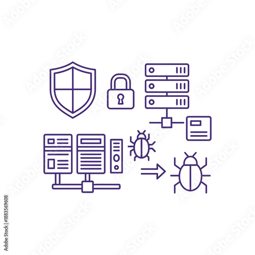 Computer system protected by shield and lock from malware and viruses