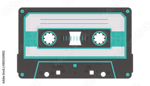 Retro cassette tape vector illustration. Stylized flat design music icon. Nostalgic 80s and 90s audio media graphic isolated on white background