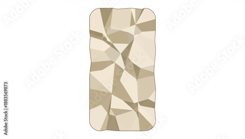 Vertical illustration of a crumpled kraft paper effect. Sensory paper or fabric texture vector graphic. Low poly faceted design element isolated on white background