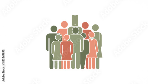 Abstract group of diverse people figures. Flat design vector illustration. Social media and technology influence concept. Minimalist community graphic isolated on white
