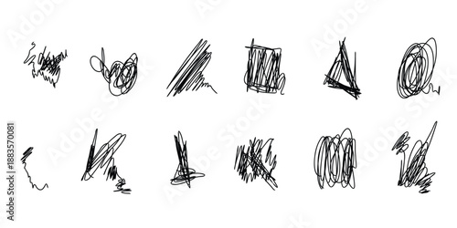 Abstract Scribble Line Marks Set. Messy Pen Scratch.