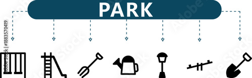 Park Infographic 7 Recreation and Landscaping Icons in Black Silhouettes for Urban Planning, Playground Design and Facility Management