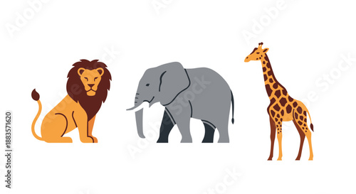 Vector illustration of lion elephant and giraffe
