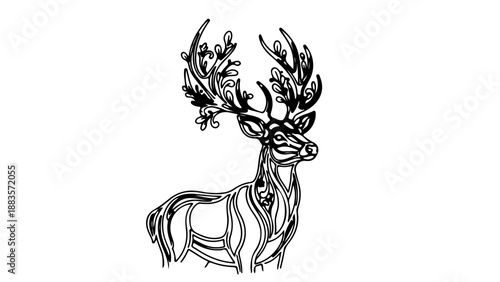 A minimalist vector illustration of a deer with large antlers in a simple black and white design