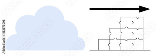 Cloud computing concept. Cloud computing driving infrastructure innovation through puzzle integration. Cloud computing supports system design, storage, and organization. Relevant for IT, cloud