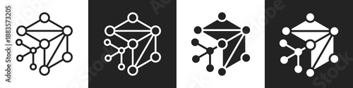Neural Network Line And Solid Icon In White And Black Background