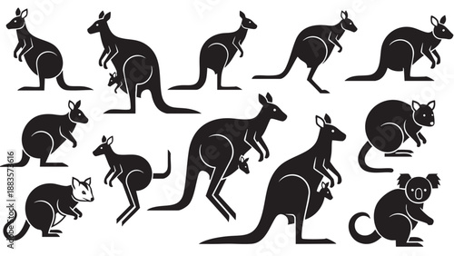 Collection of Kangaroo and Mouse Silhouettes for Animal Illustration Design