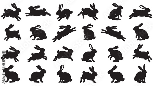 Collection of Silhouettes of Bunnies in Various Poses for Design and Illustration