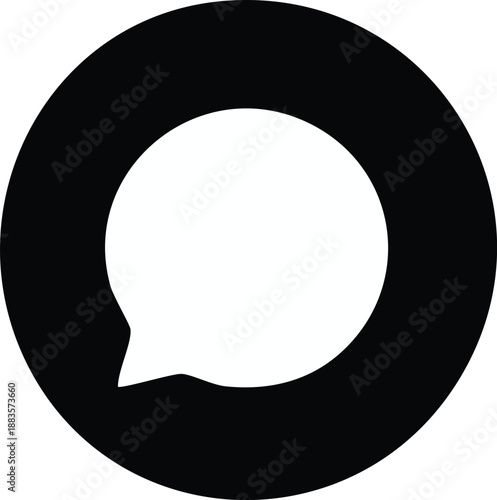 Black circle with white speech bubble icon simple vector symbol for communication and messaging apps isolated on white background