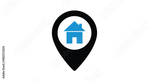 Free Download a location marker icon featuring a small blue house within a black circle - GFXLoad