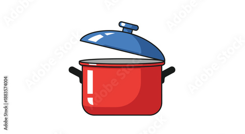 a simple illustration of a red cooking pot with a blue lid