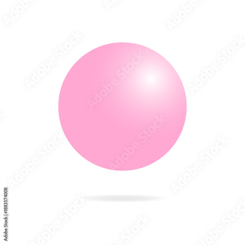 Pink sphere, bubble  with shiny surface and shadow on white background for design and graphics