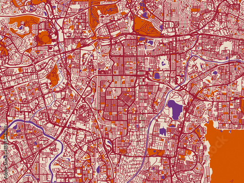 Bilde på lerret City map of Subang Jaya, Malaysia — minimal cream city base with wine-red street