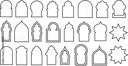 arch mashrabiya window frames geometric outline set for architecture