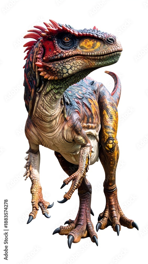 Obraz premium Colorful Dinosaur Model with Sharp Claws and Detailed Feathers.