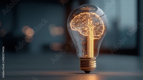 Wallpaper Mural Creative lightbulb idea: orange glow, virtual brain, and circuitry representing entrepreneurial insight Torontodigital.ca