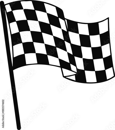 Checkered racing flag waving on a pole symbol of victory and competition isolated on white background for motorsport graphics