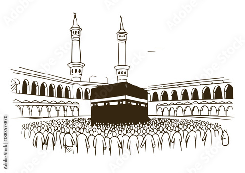 kaaba outline drawing islamic landmark for hajj and umrah pilgrims