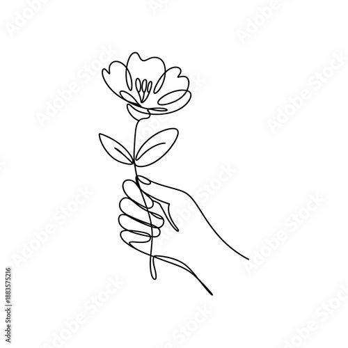 hand holding a flower in minimalist line art style