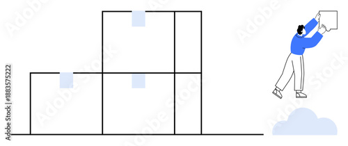 Collaboration concept. effective teamwork with blocks and a character connecting elements. Collaboration improves project management, communication, and shared goals. For team-building, workflow