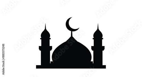a silhouette of a mosque with minarets and a crescent moon