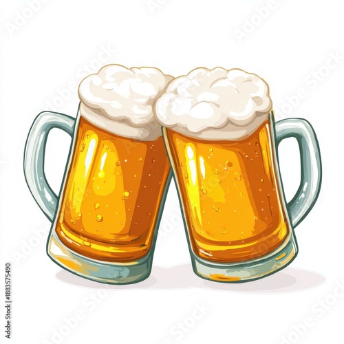 Wallpaper Mural Playful digital art of toasting beer mugs with foam on a simple white canvas Torontodigital.ca