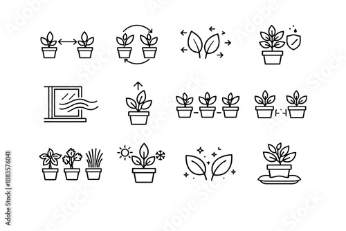 Ventilation space circulation airflow balanced herb plant breathing icons prevention vector gardening