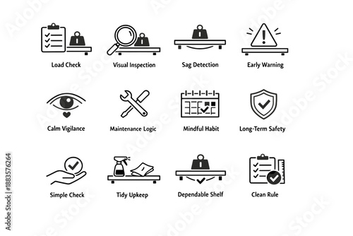 Cue stable icons vector shelf mindful icon safety tidy avoid weight line