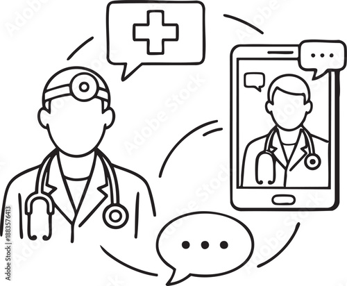 Healthcare communication and telemedicine outline illustration