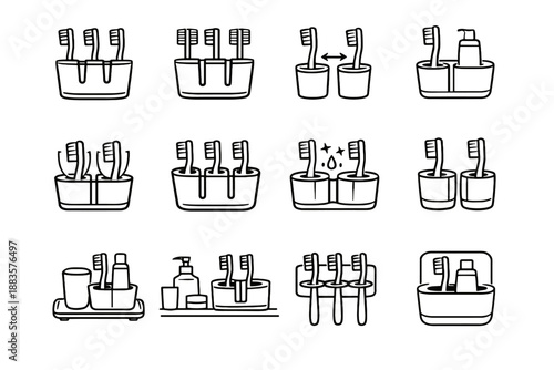 Shared icons family setup separation holder icon sink vector toothbrush safe hygiene