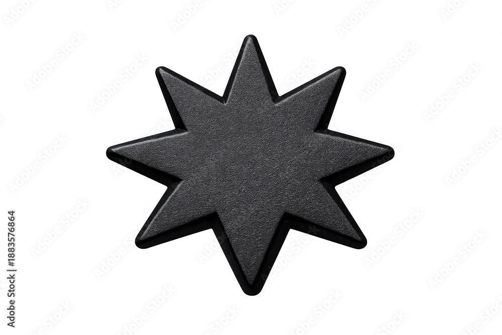 Obraz premium Black eight pointed star octagram symbol showing an abstract geometric shape with a metallic texture, isolated on transparent background