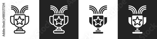 Trophy Line And Solid Icon In White And Black Background
