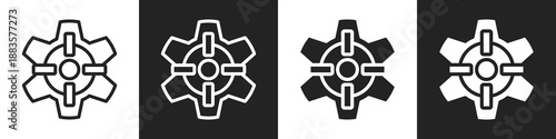 Gear Line And Solid Icon In White And Black Background