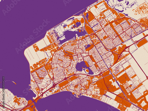 Urban map poster of Almere, Netherlands – burgundy linework on cream