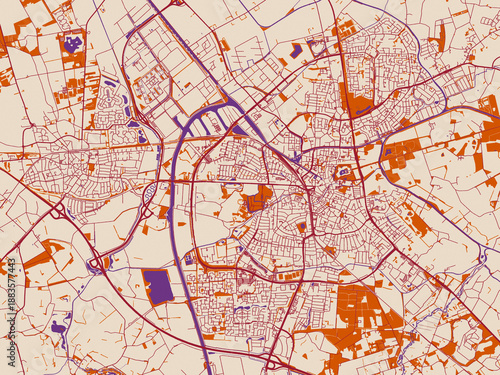 City map of Almelo, Netherlands – warm boho color palette