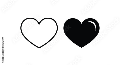 two hearts one outlined and one solid black minimalist design