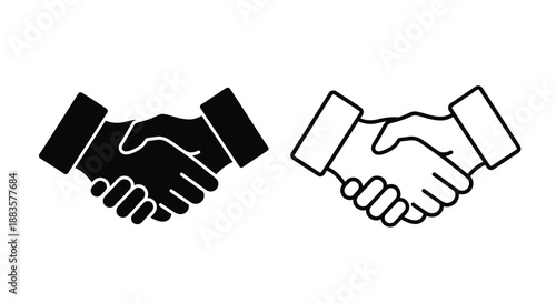 a simple black and white handshake icon depicting agreement and collaboration