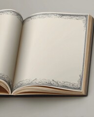 Elegant open book with ornate border design for creative writing and journaling inspiration