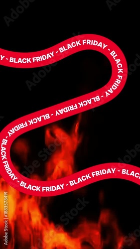 Black Friday Sale Ribbon with Fire Background Vertical Loop