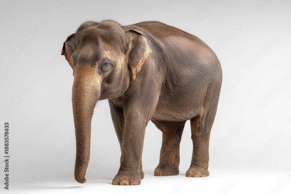 Obraz premium Full-body photograph of elephant with neutral white background