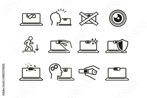Laptop tape prevention temporary misuse cover icon correction step privacy device vector