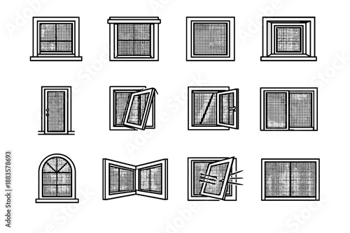 Frame solution casement icon sliding minimalist vector window screen coverage fit