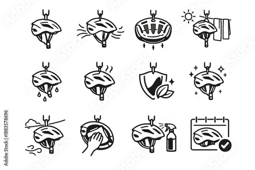 Vector mindful interior cycling care icon ride straps prevention helmet padding